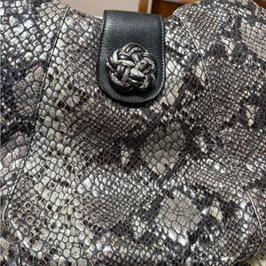 Brighton Textured Snake-Print Shoulder Bag in Black and Gray